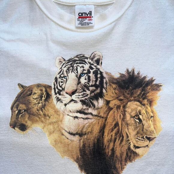 Vintage Cougar Lion Tiger Graphic T-Shirt 2XL Human-i-Tees Wildlife Animal Tee - Picture 2 of 6